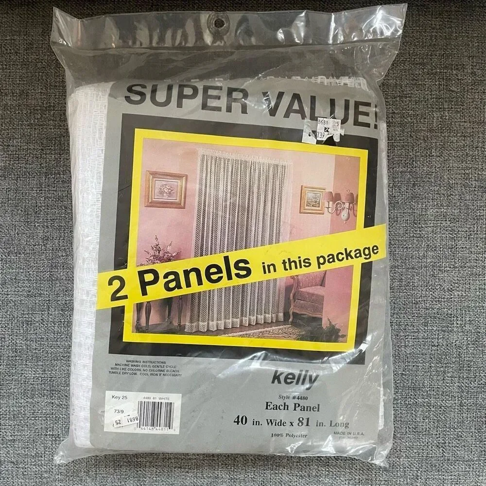 NWT NOS NIP Vintage Pair 2 Kelly Curtain Panels White Textured Weave 40” x 81”